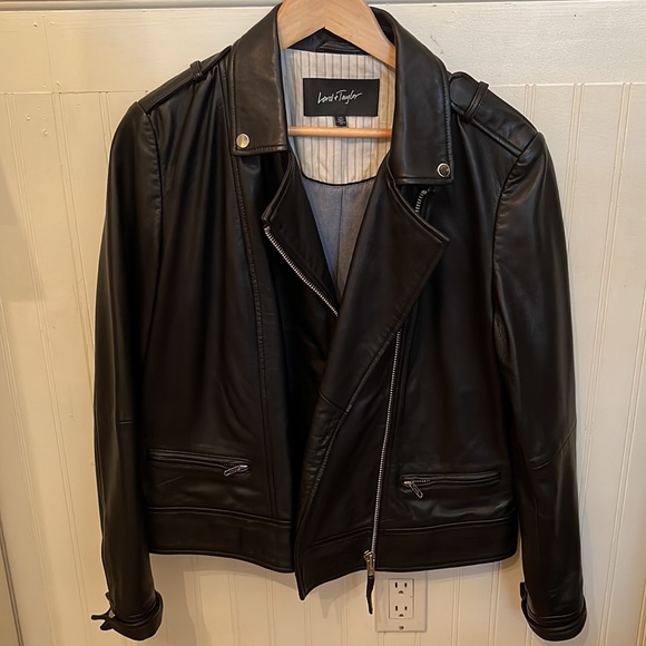 Lord & Taylor, ladies leather moto jacket, size large. - Picture 1 of 9